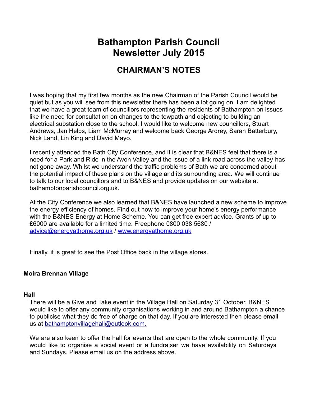 Newsletter – July 2015