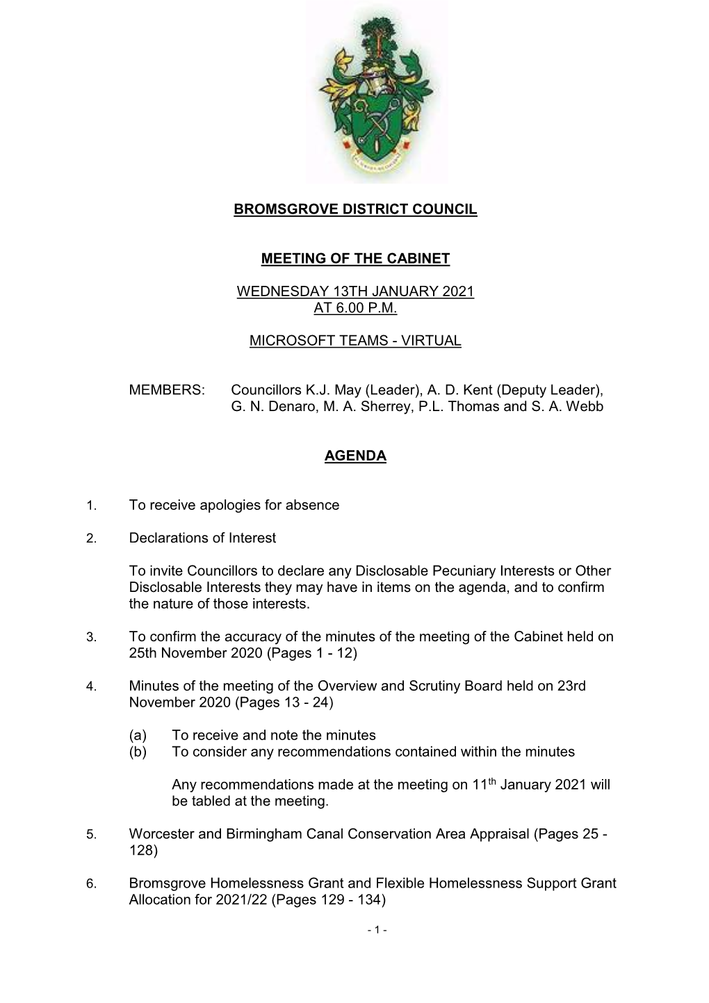 (Public Pack)Agenda Document for Cabinet, 13/01/2021 18:00