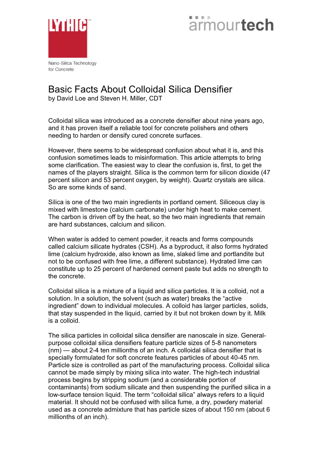 Basic Facts About Colloidal Silica Densifier by David Loe and Steven H