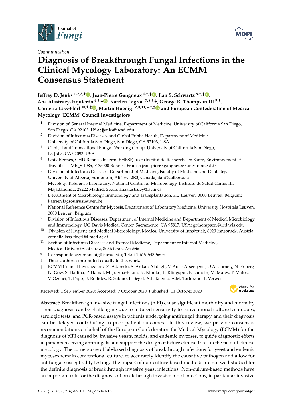 Diagnosis of Breakthrough Fungal Infections in the Clinical Mycology Laboratory: an ECMM Consensus Statement