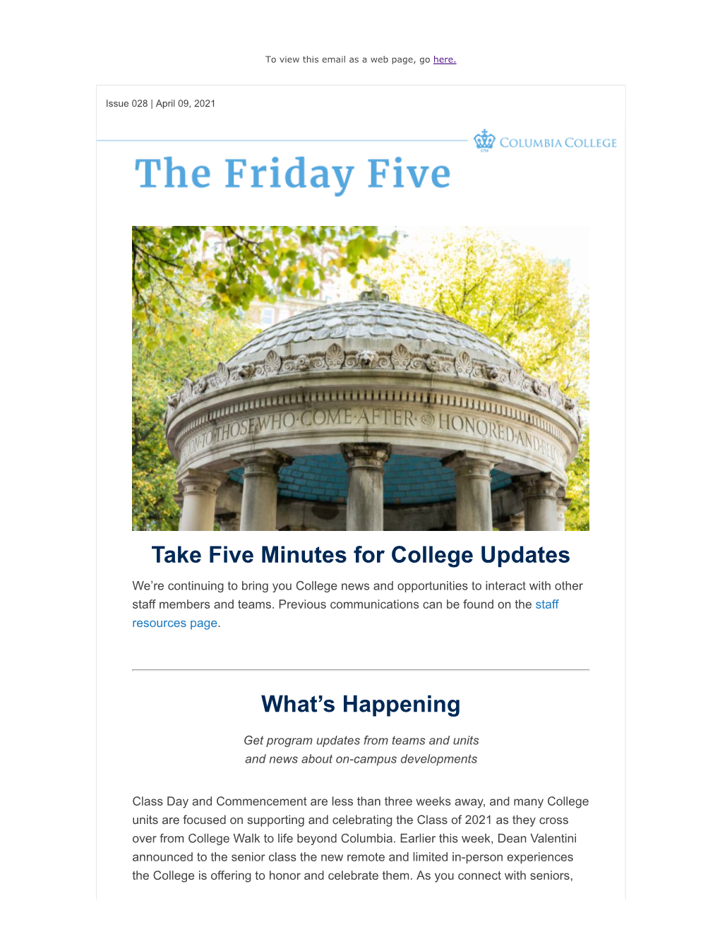 Take Five Minutes for College Updates What's Happening