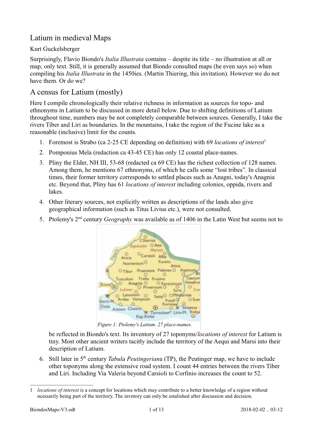 Latium in Medieval Maps a Census for Latium (Mostly)