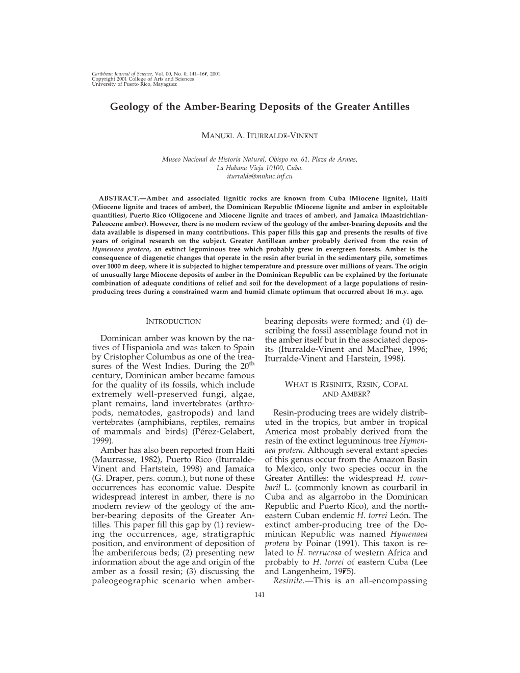 Geology of the Amber-Bearing Deposits of the Greater Antilles