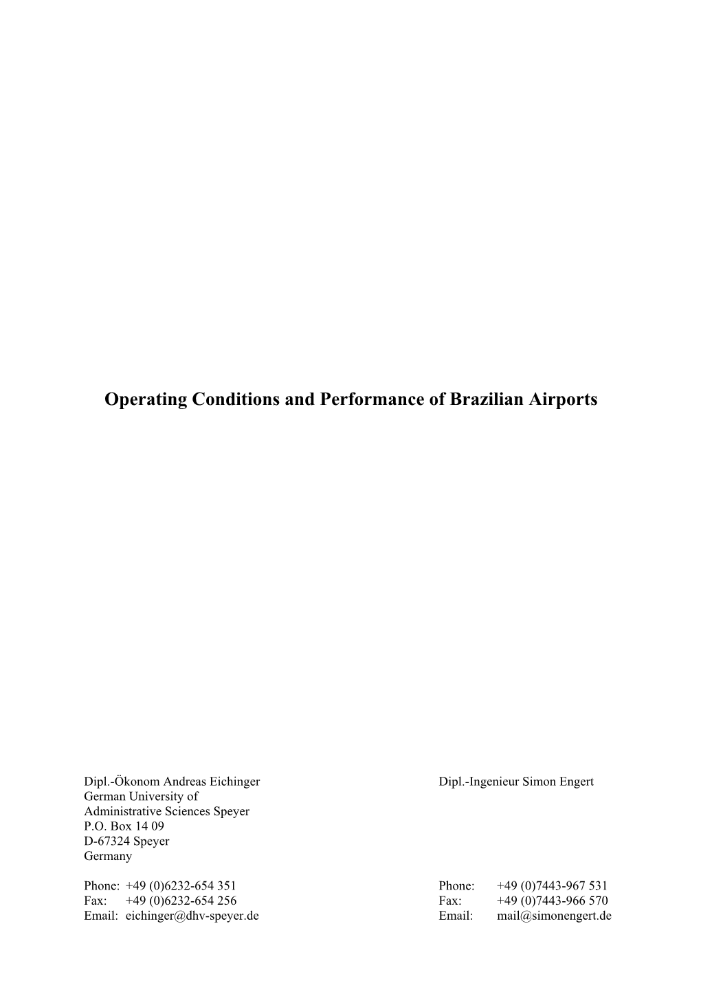 Operating Conditions and Performance of Brazilian Airports