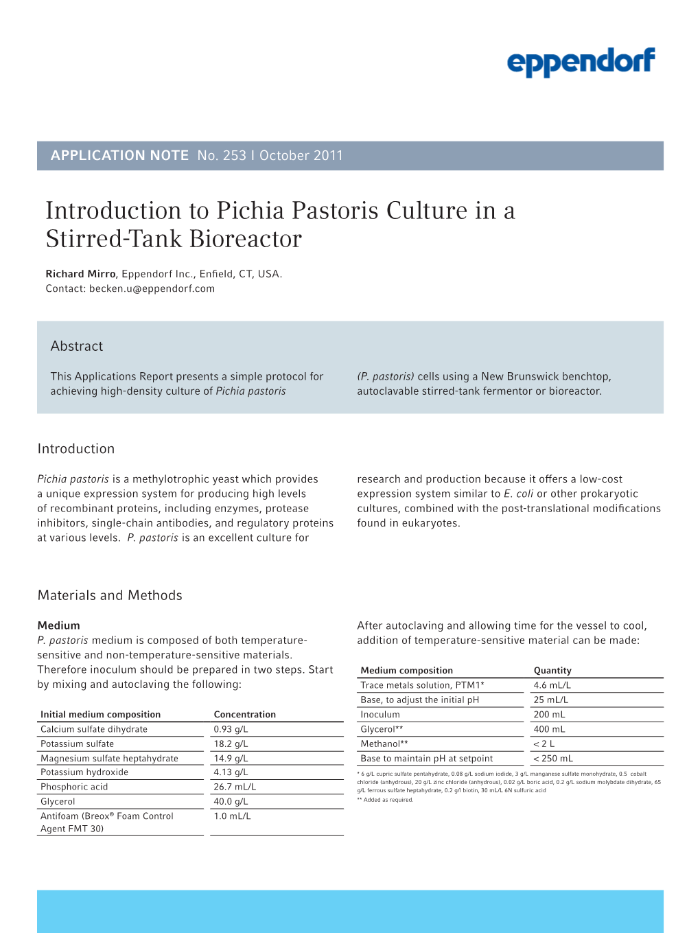 Introduction to Pichia Pastoris Culture in a Stirred-Tank Bioreactor