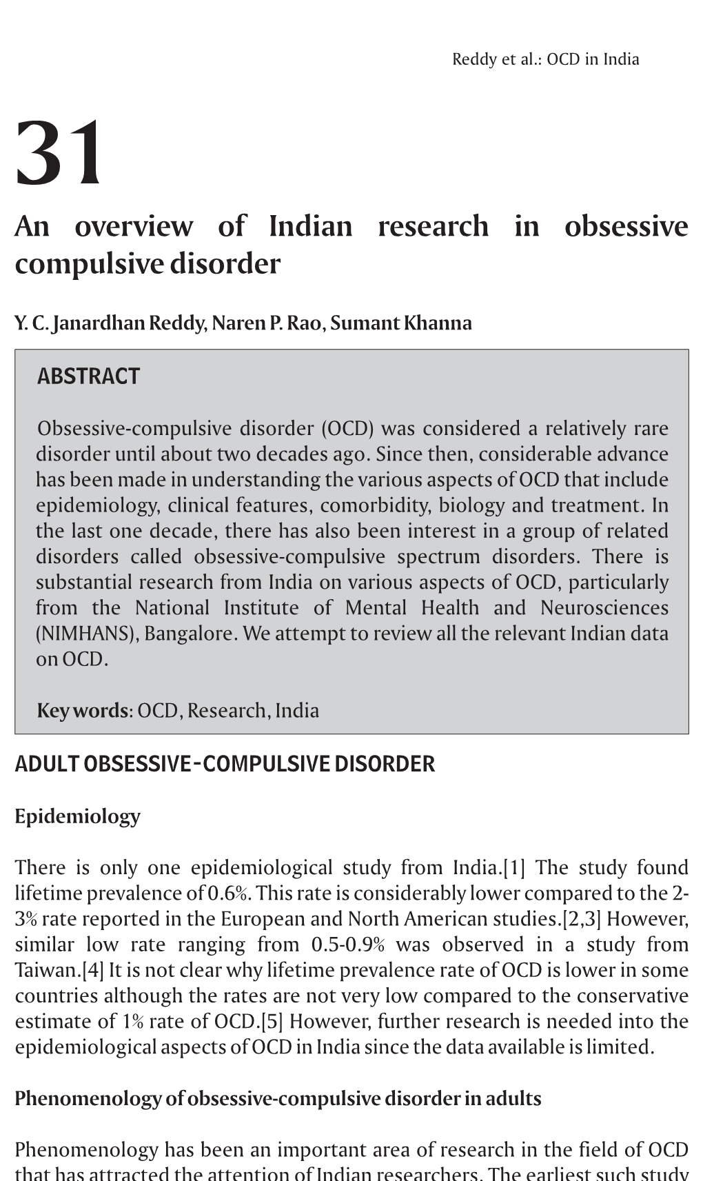 An Overview of Indian Research in Obsessive Compulsive Disorder