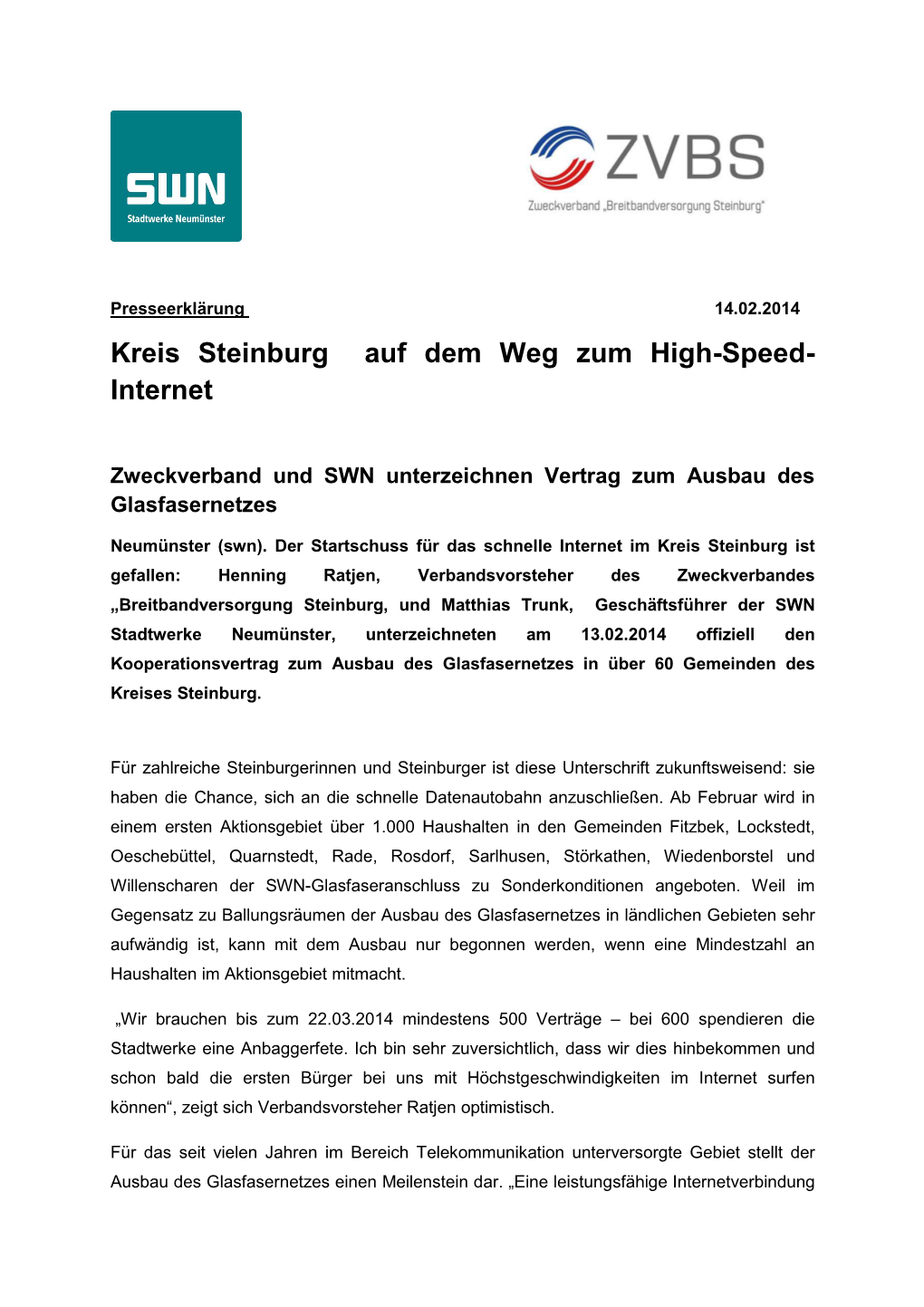 Kreis Steinburg Auf Dem Weg Zum High-Speed- Internet