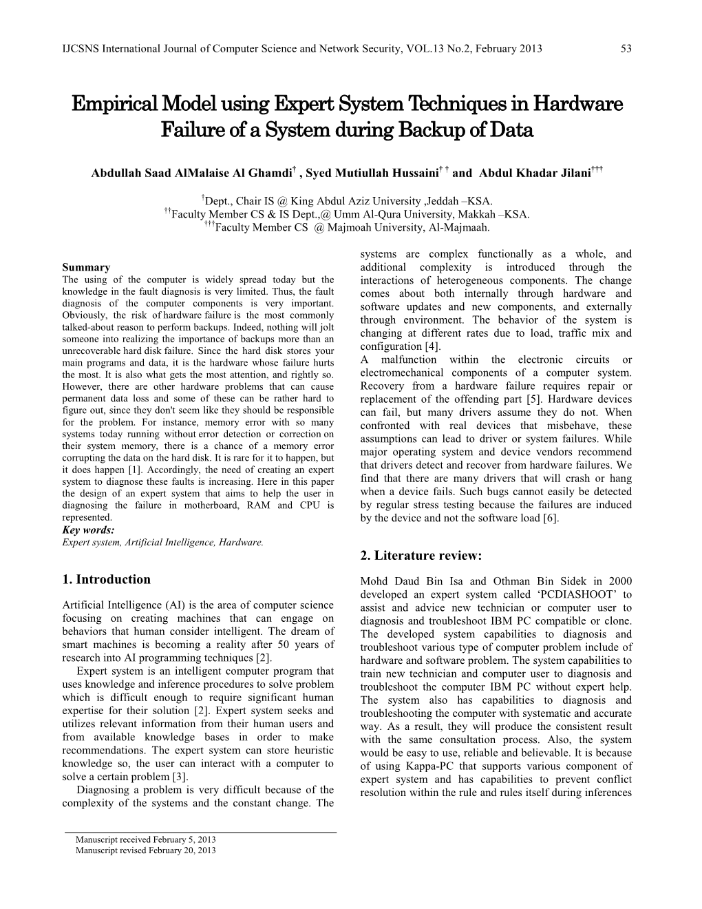 Empirical Model Using Expert System Techniques in Hardware Failure of a System During Backup of Data