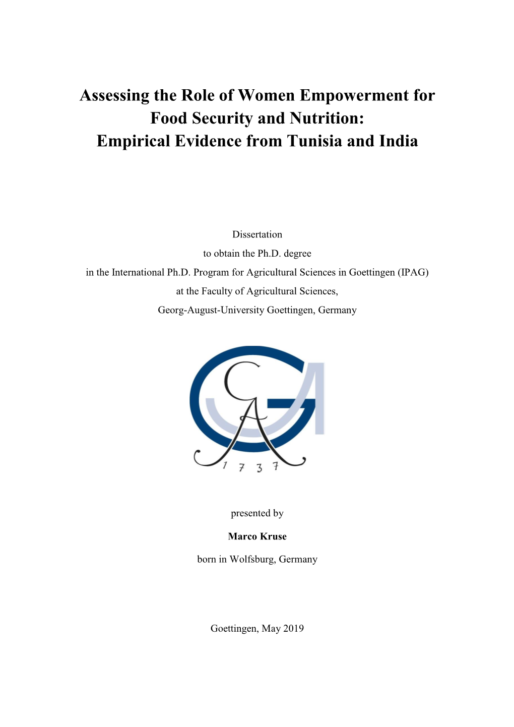 Assessing the Role of Women Empowerment for Food Security and Nutrition: Empirical Evidence from Tunisia and India