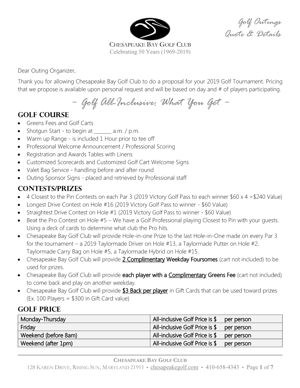 Golf Outing Packages