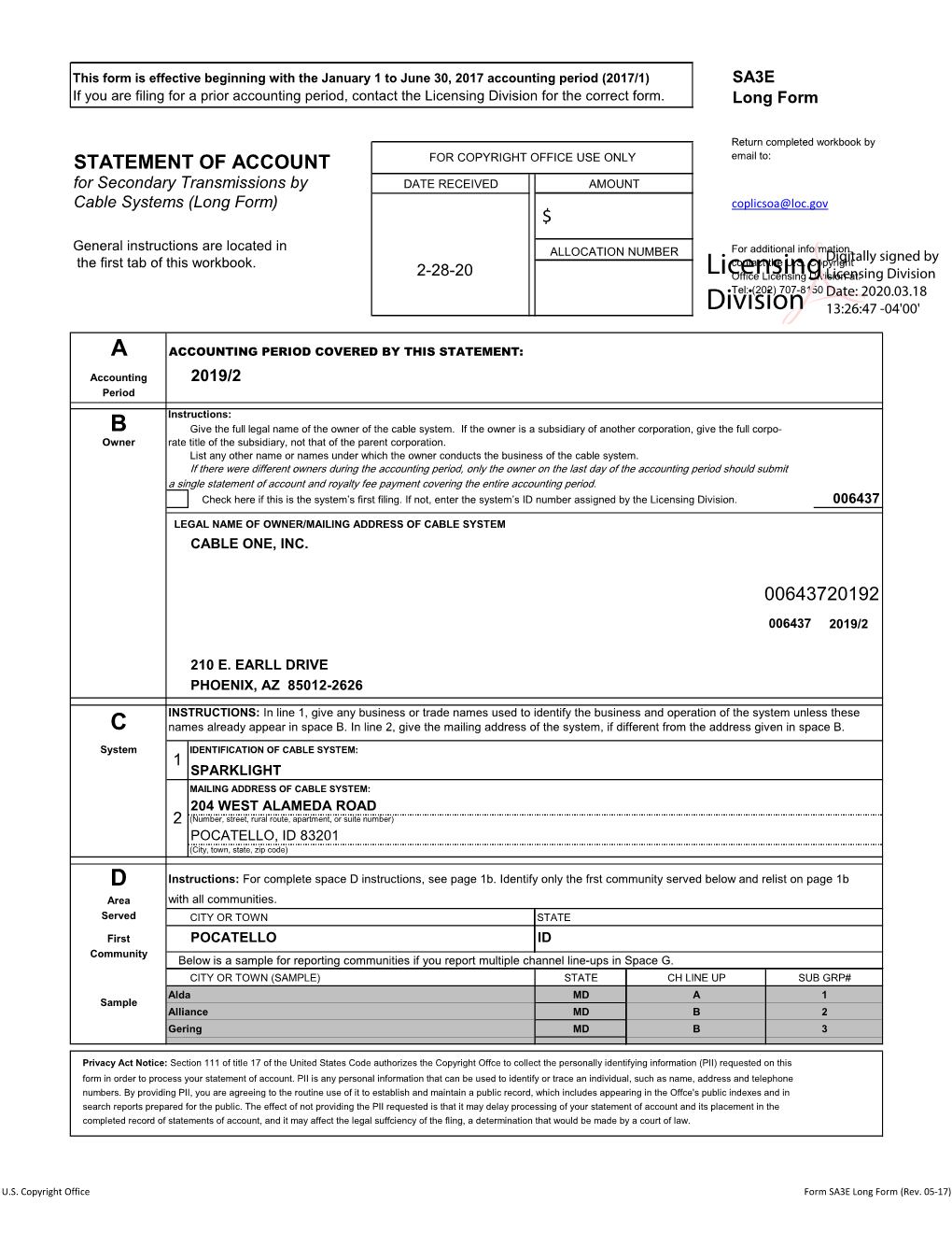 Licensing Division for the Correct Form