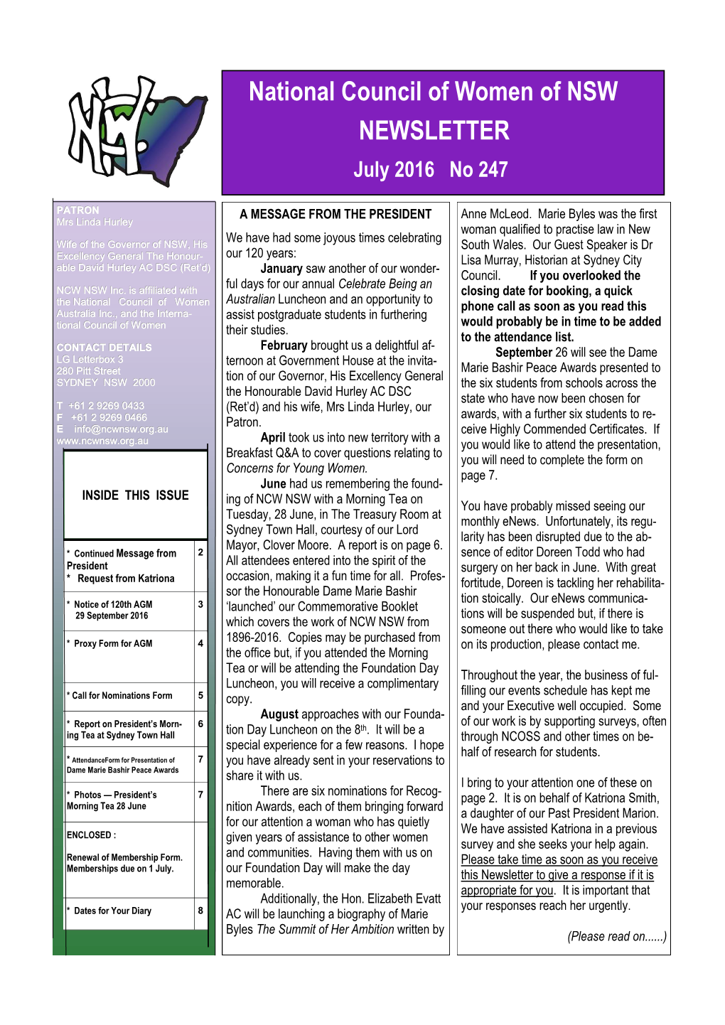 National Council of Women of NSW NEWSLETTER