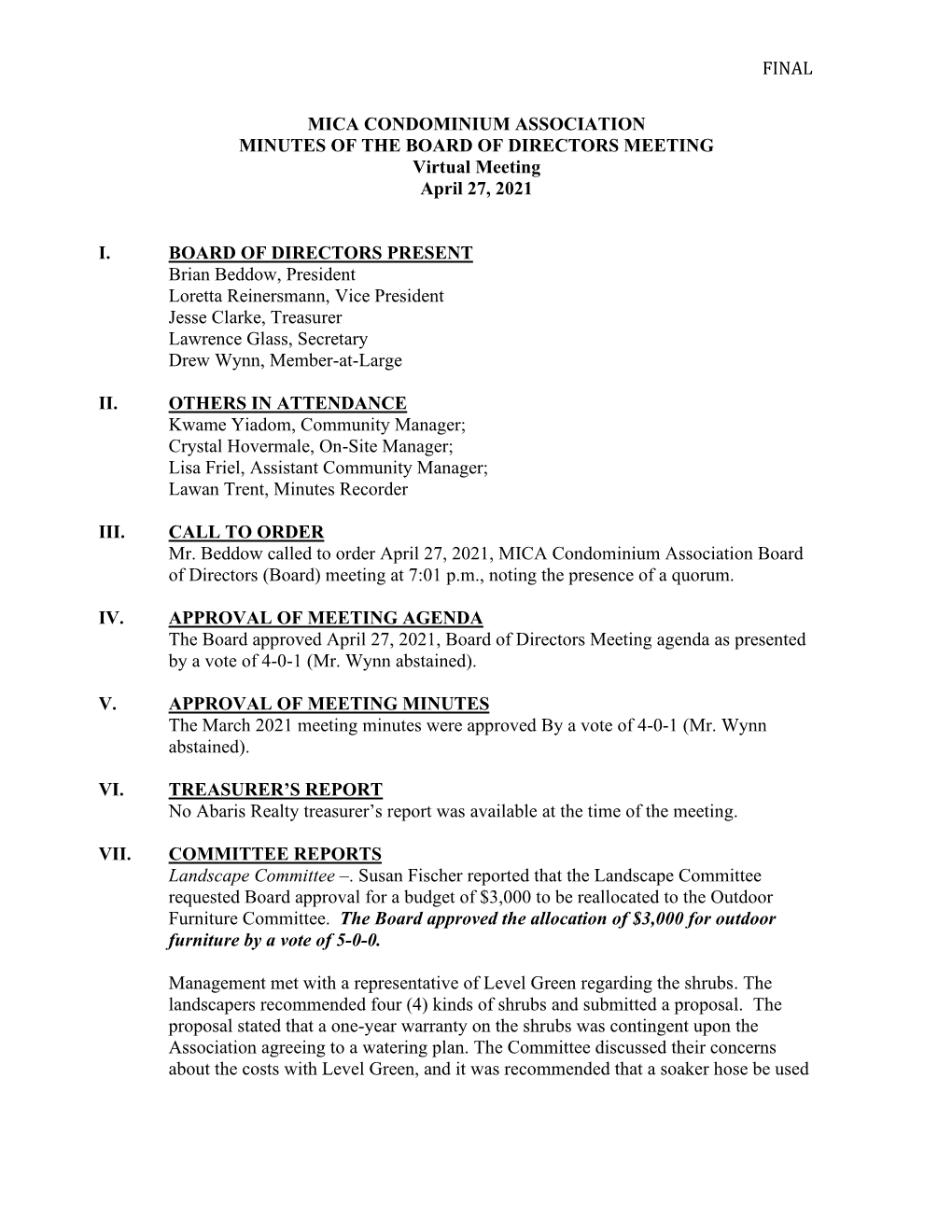 Mica Condominium Association Final Board Meeting Minutes-LSR