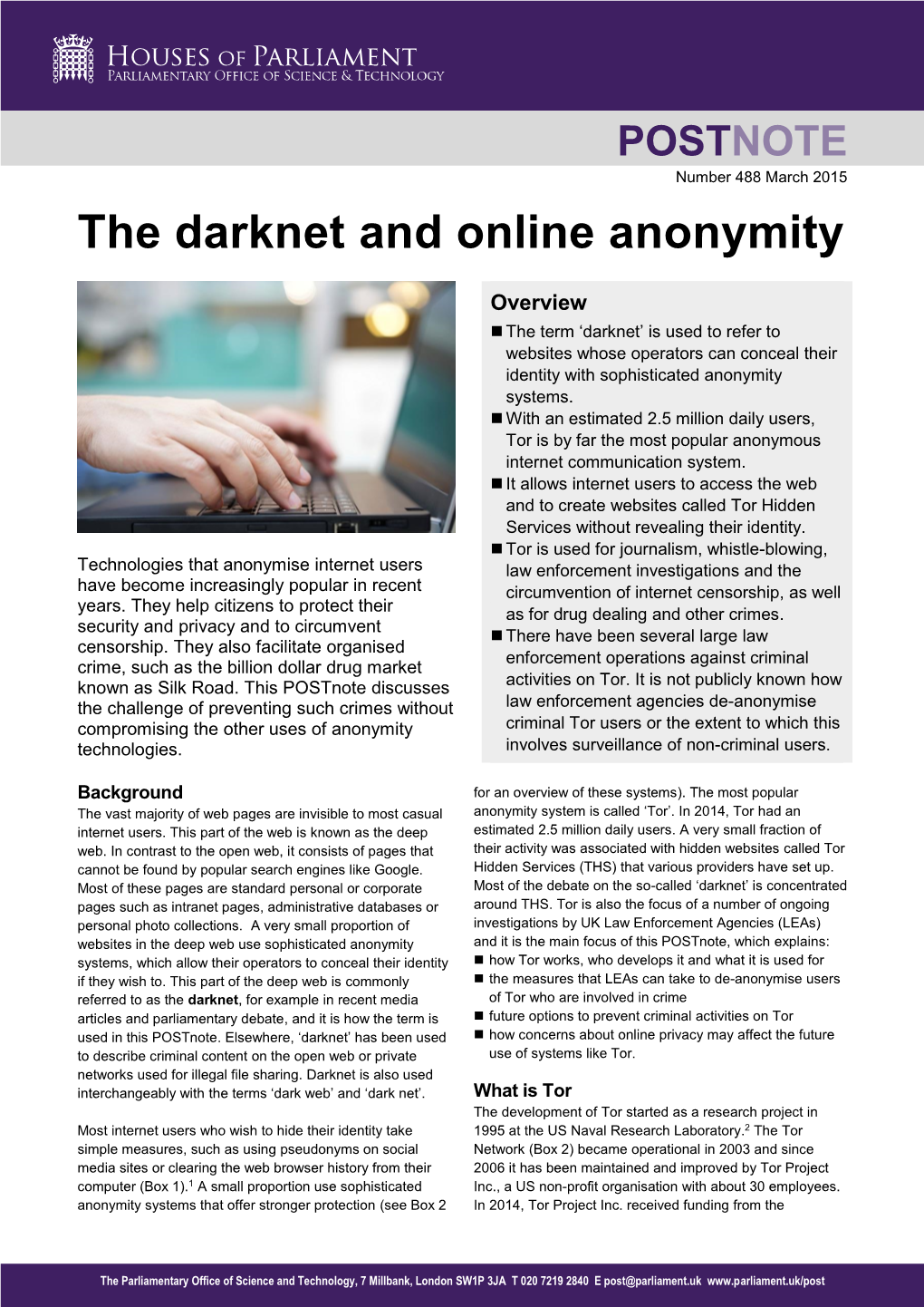 The Darknet and Online Anonymity