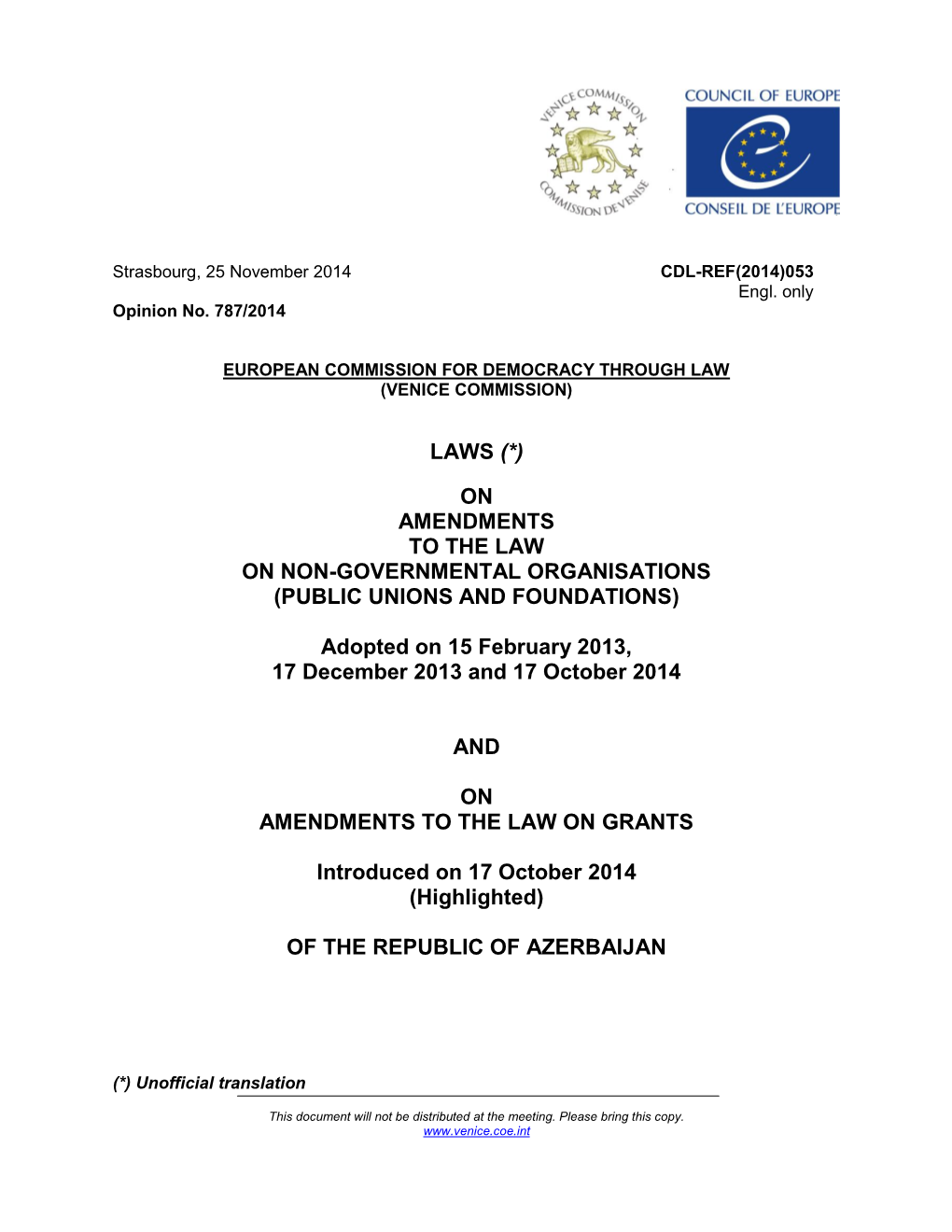 Laws on Amendments to the Law on Non-Governmental Organisations