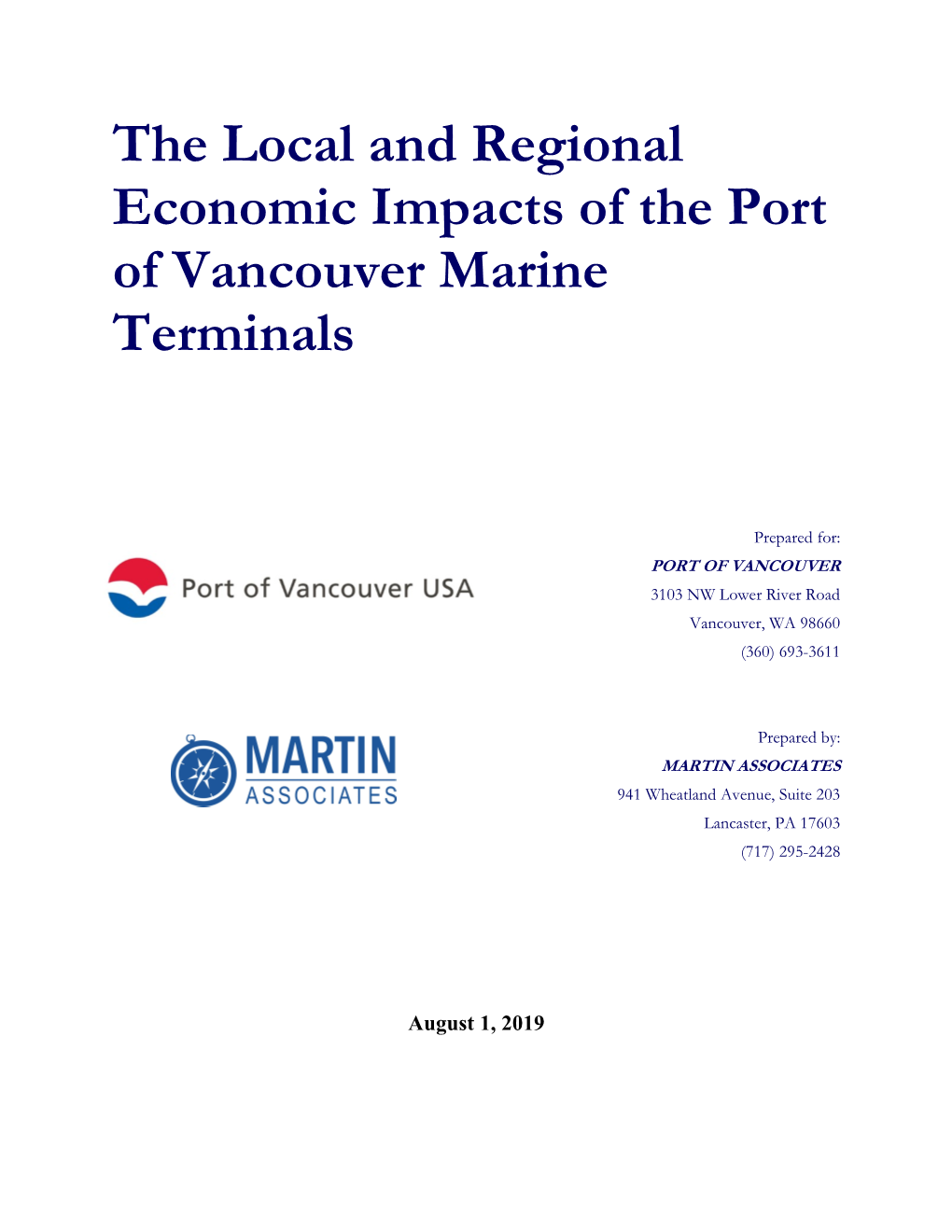 The Local and Regional Economic Impacts of the Port of Vancouver Marine Terminals
