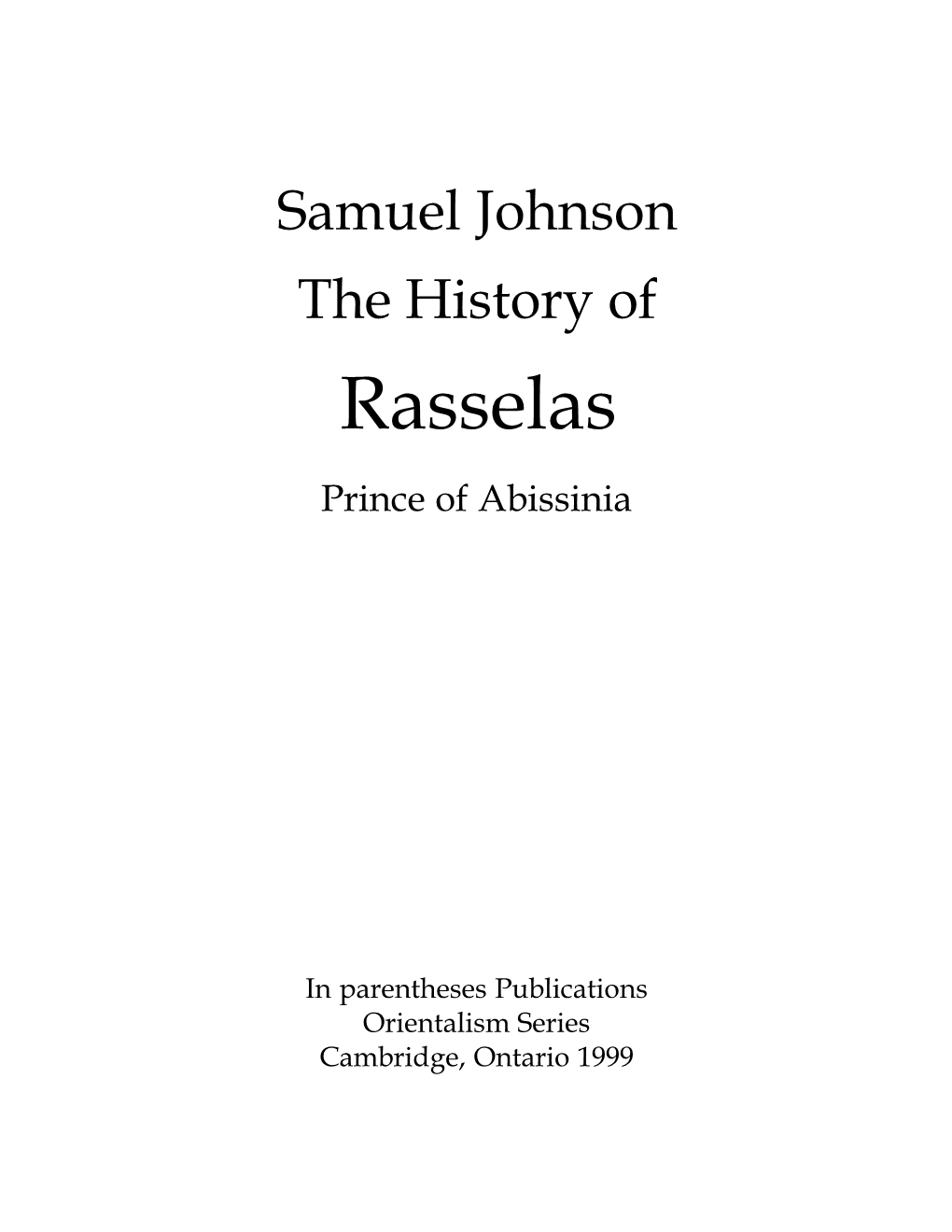 The History of Rasselas, Prince of Abissinia