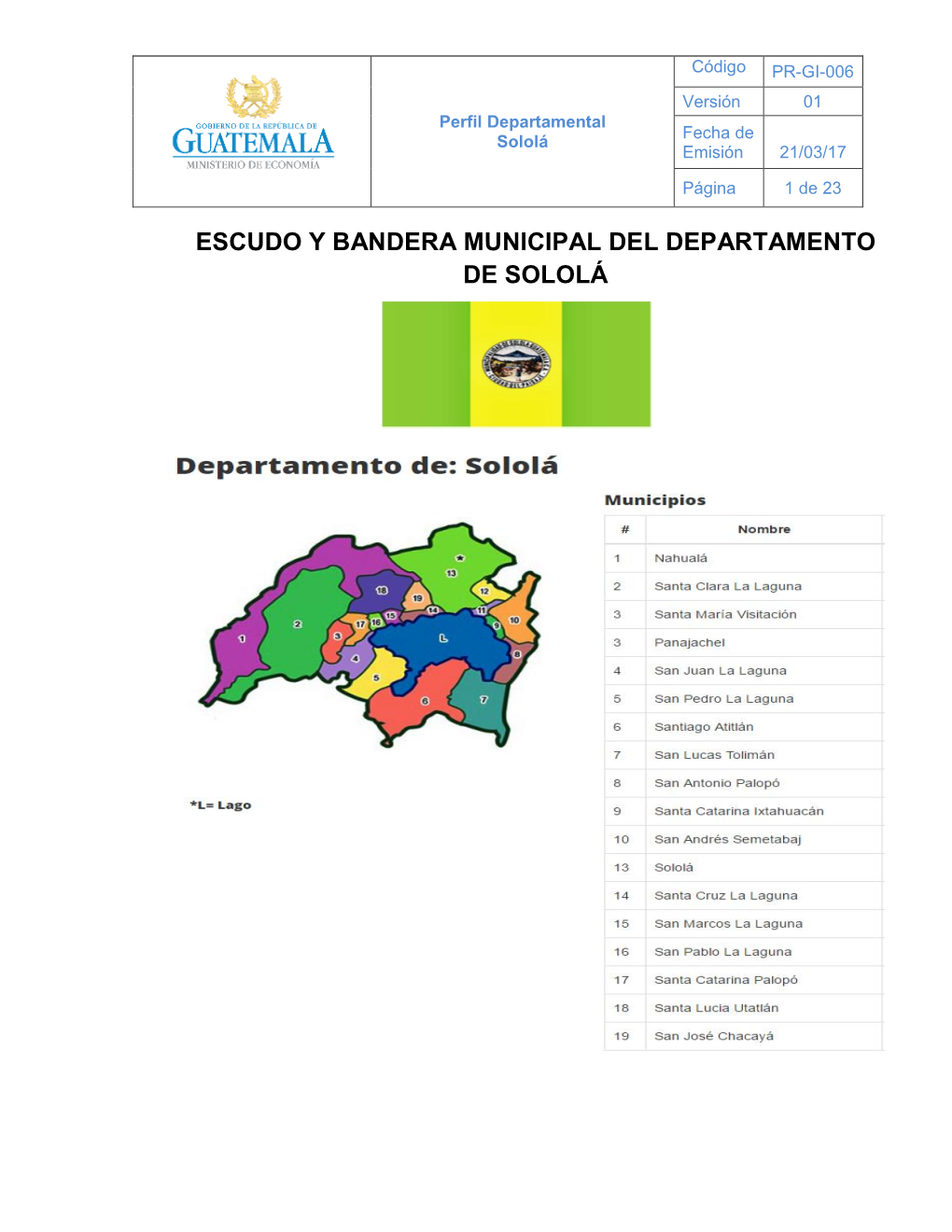 Escudo Y Bandera Municipal Del Departamento De Sololá