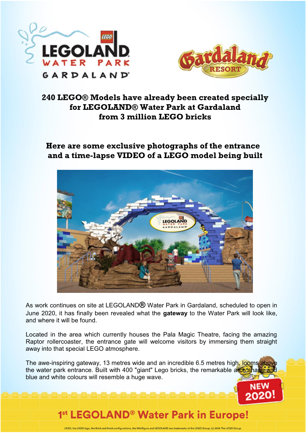 240 LEGO® Models Have Already Been Created Specially for LEGOLAND® Water Park at Gardaland from 3 Million LEGO Bricks