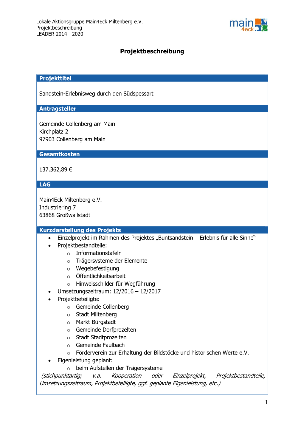 Projektbeschreibung LEADER 2014 - 2020