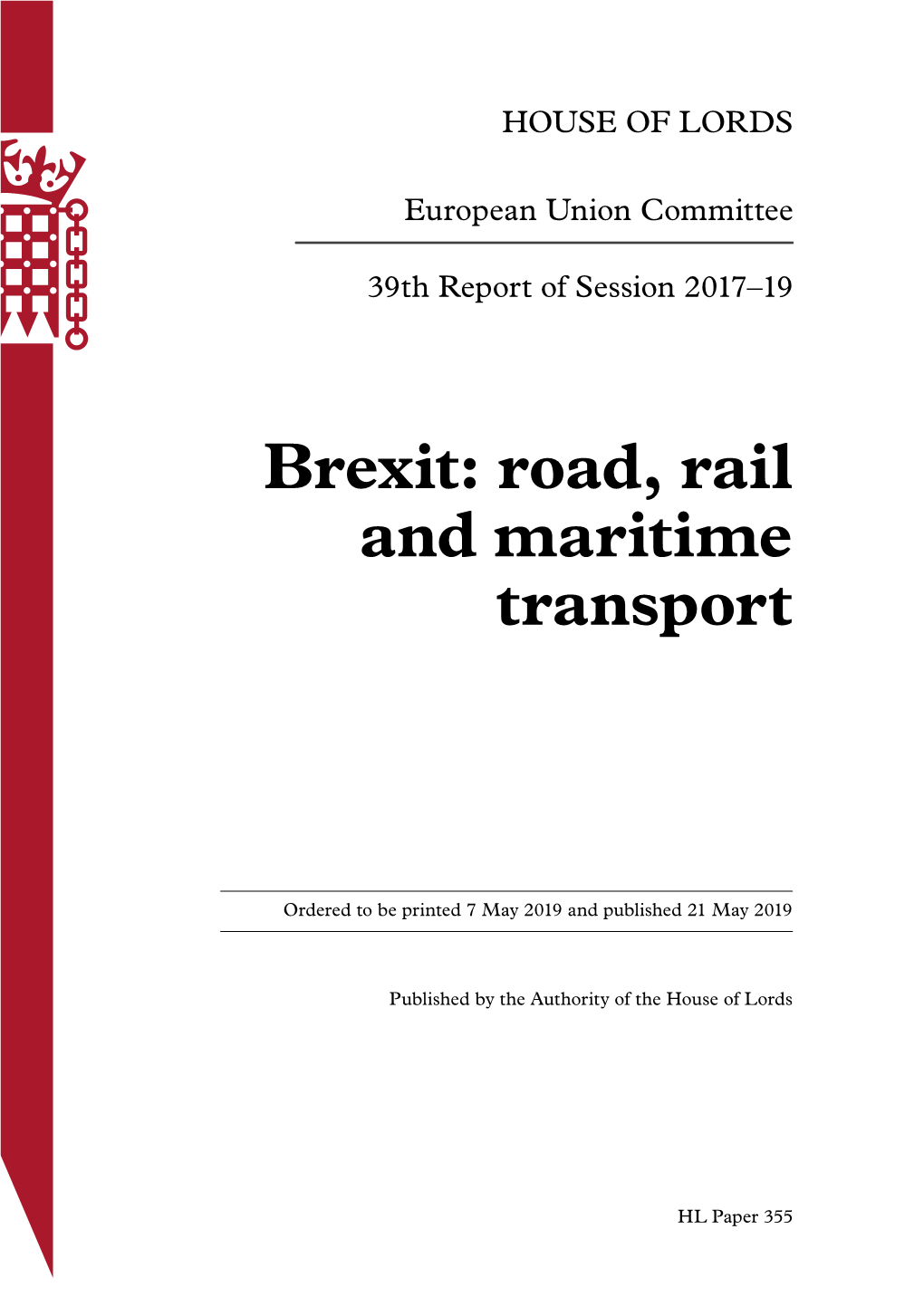 Brexit: Road, Rail and Maritime Transport