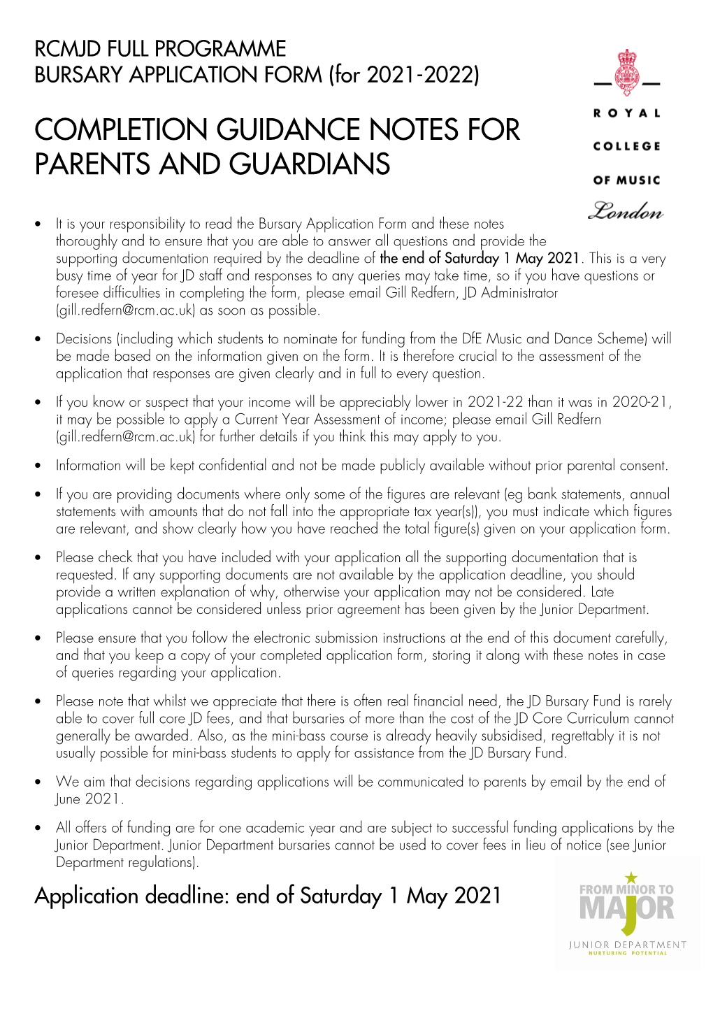 Completion Guidance Notes for Parents and Guardians