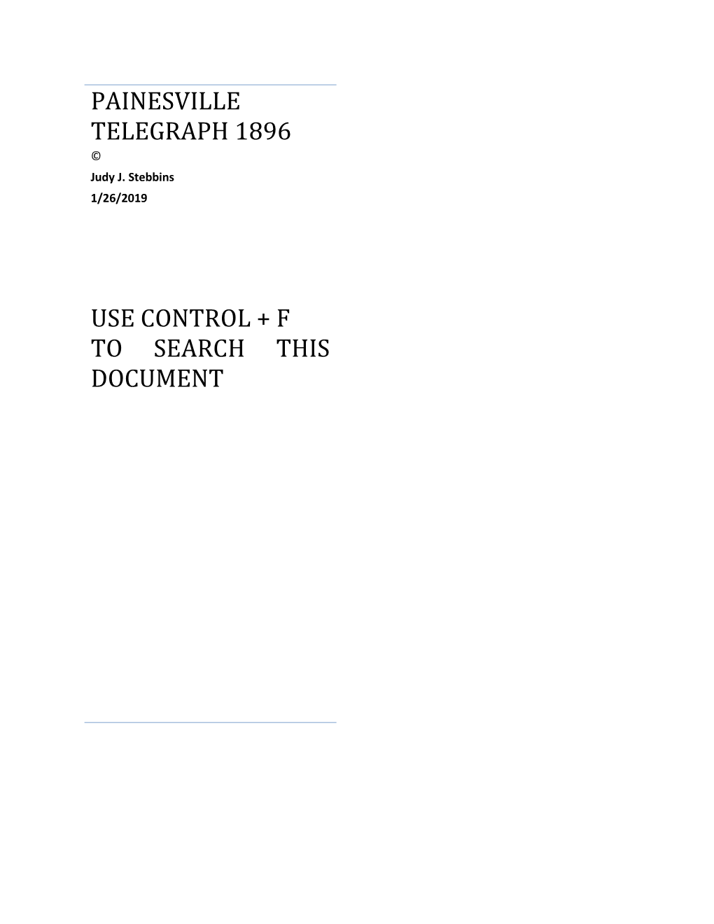 Painesville Telegraph 1896 Use Control + F to Search This Document