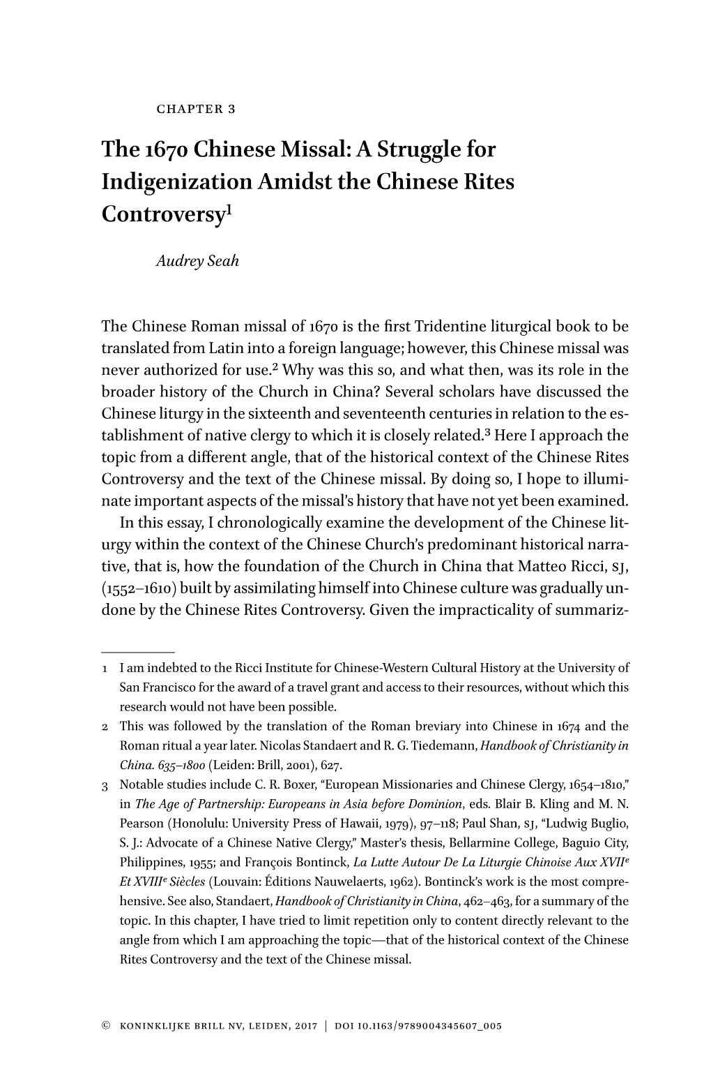 The 1670 Chinese Missal: a Struggle for Indigenization Amidst the Chinese Rites Controversy1