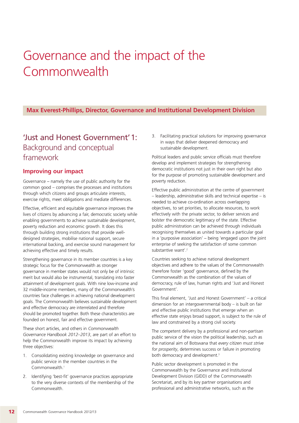 Governance and the Impact of the Commonwealth