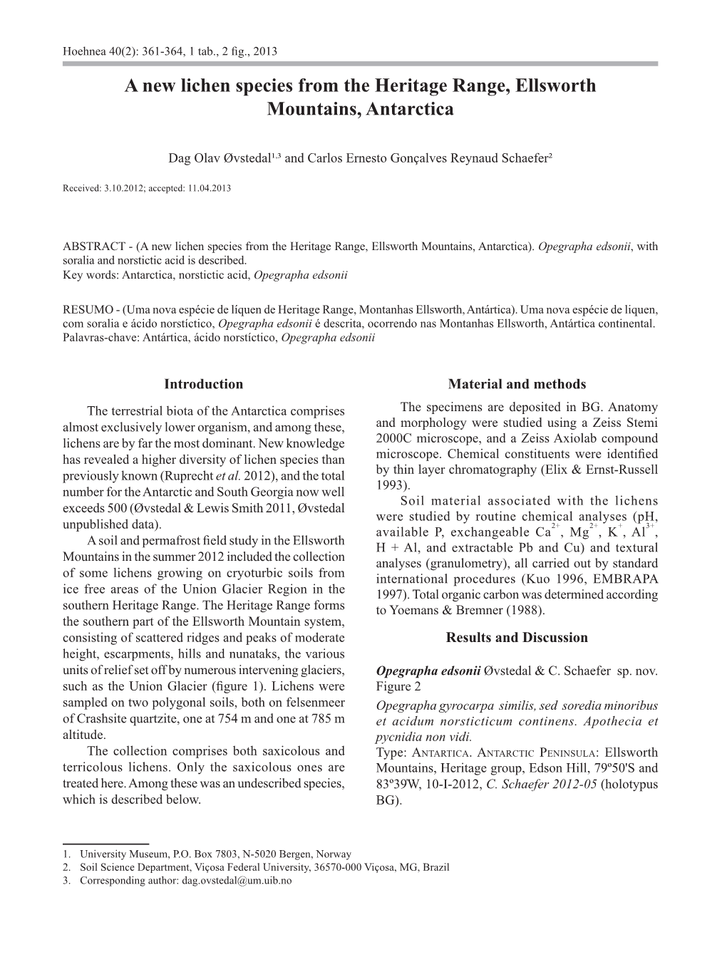 A New Lichen Species from the Heritage Range, Ellsworth Mountains, Antarctica