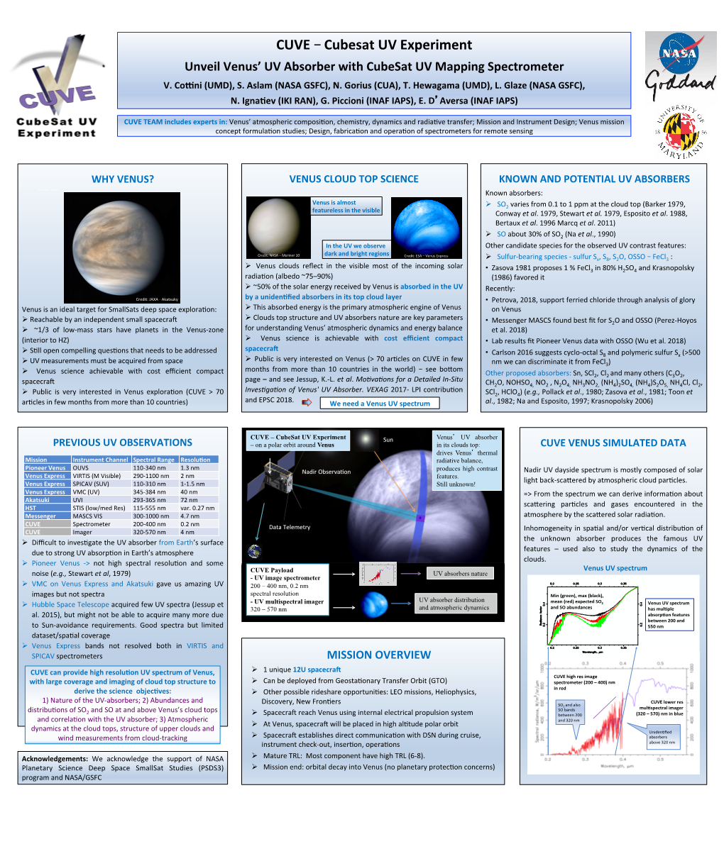 CUVE – Cubesat UV Experiment Unveil Venus’ UV Absorber with Cubesat UV Mapping Spectrometer V