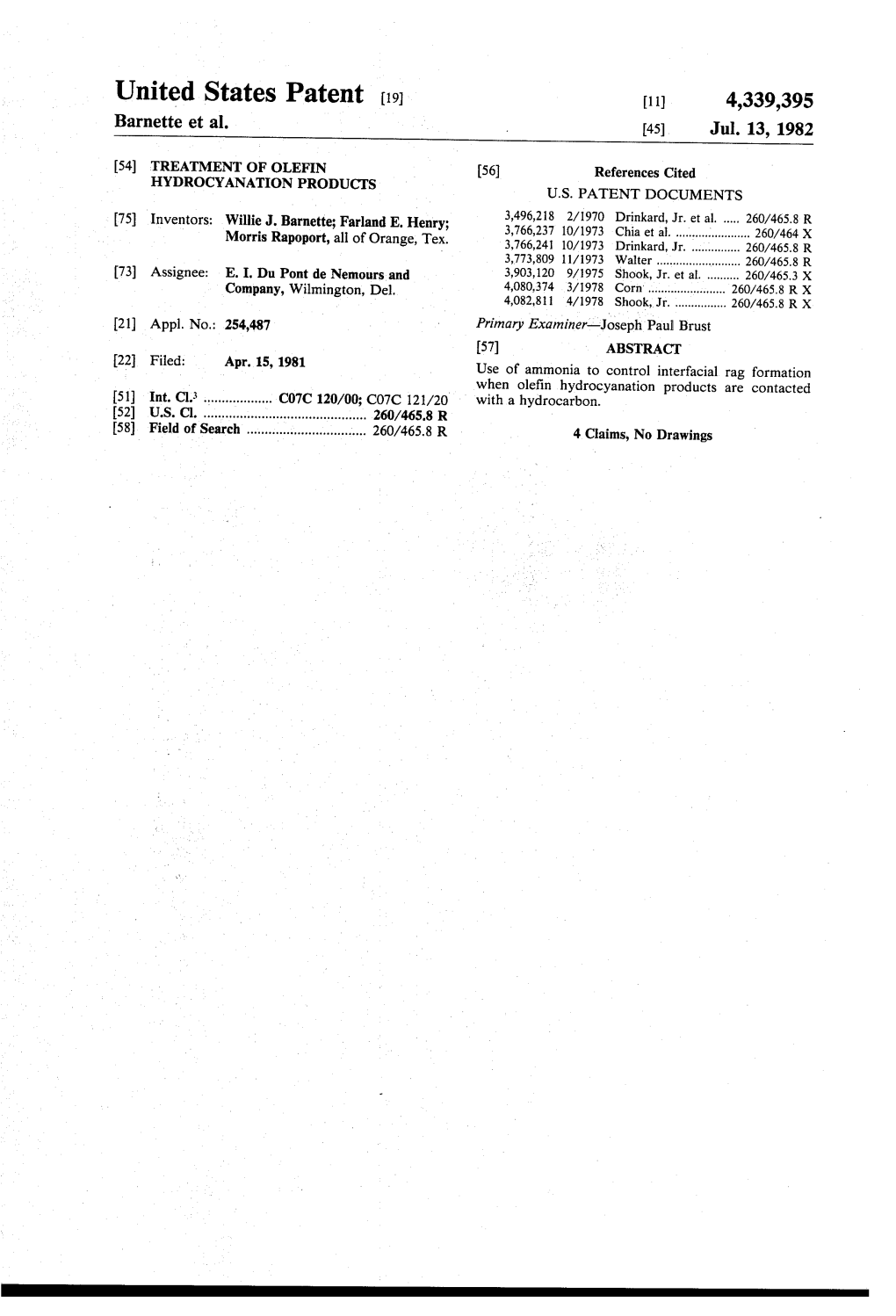 United States Patent (19) 11) 4,339,395 Barnette Et Al