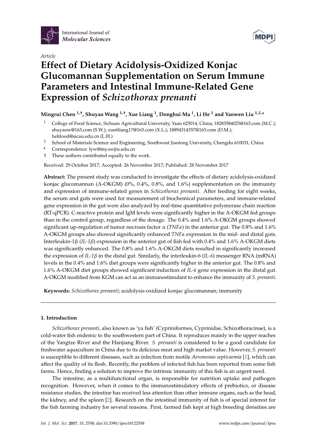 Effect of Dietary Acidolysis-Oxidized Konjac Glucomannan