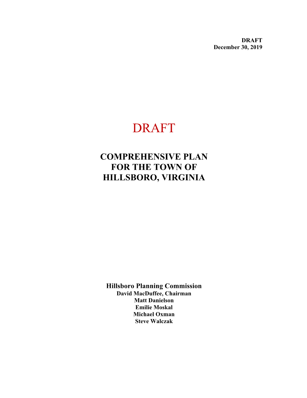 Comprehensive Plan for the Town of Hillsboro, Virginia