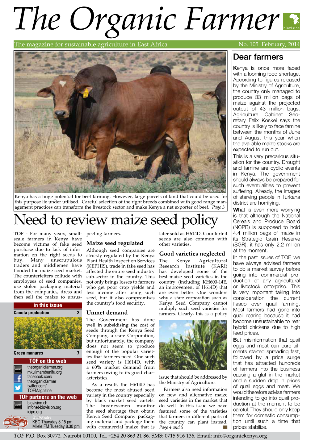 Need to Review Maize Seed Policy (NCPB) Is Supposed to Hold TOF - for Many Years, Small- Pecting Farmers