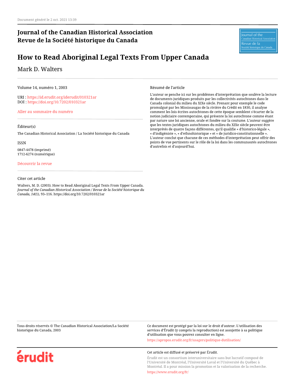 How to Read Aboriginal Legal Texts from Upper Canada Mark D