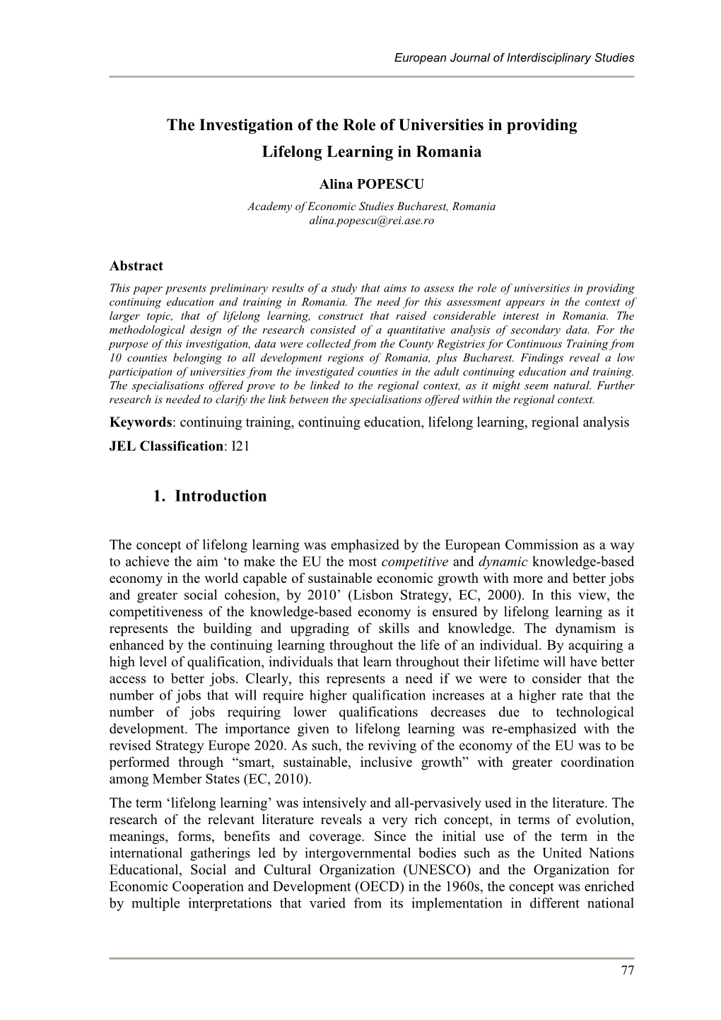 The Investigation of the Role of Universities in Providing Lifelong Learning in Romania