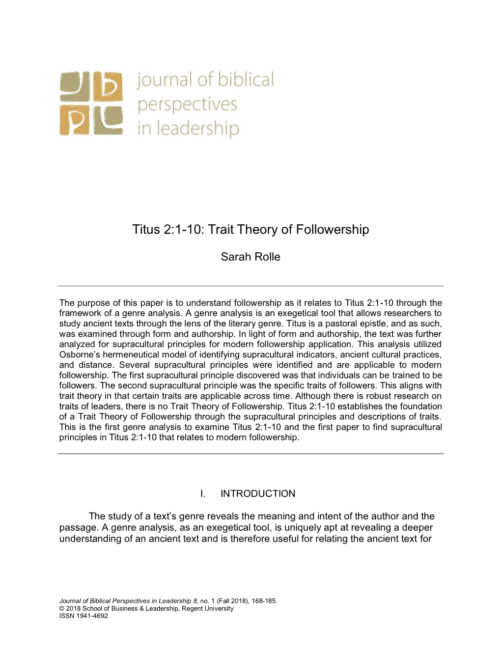 Titus 2:1-10: Trait Theory of Followership