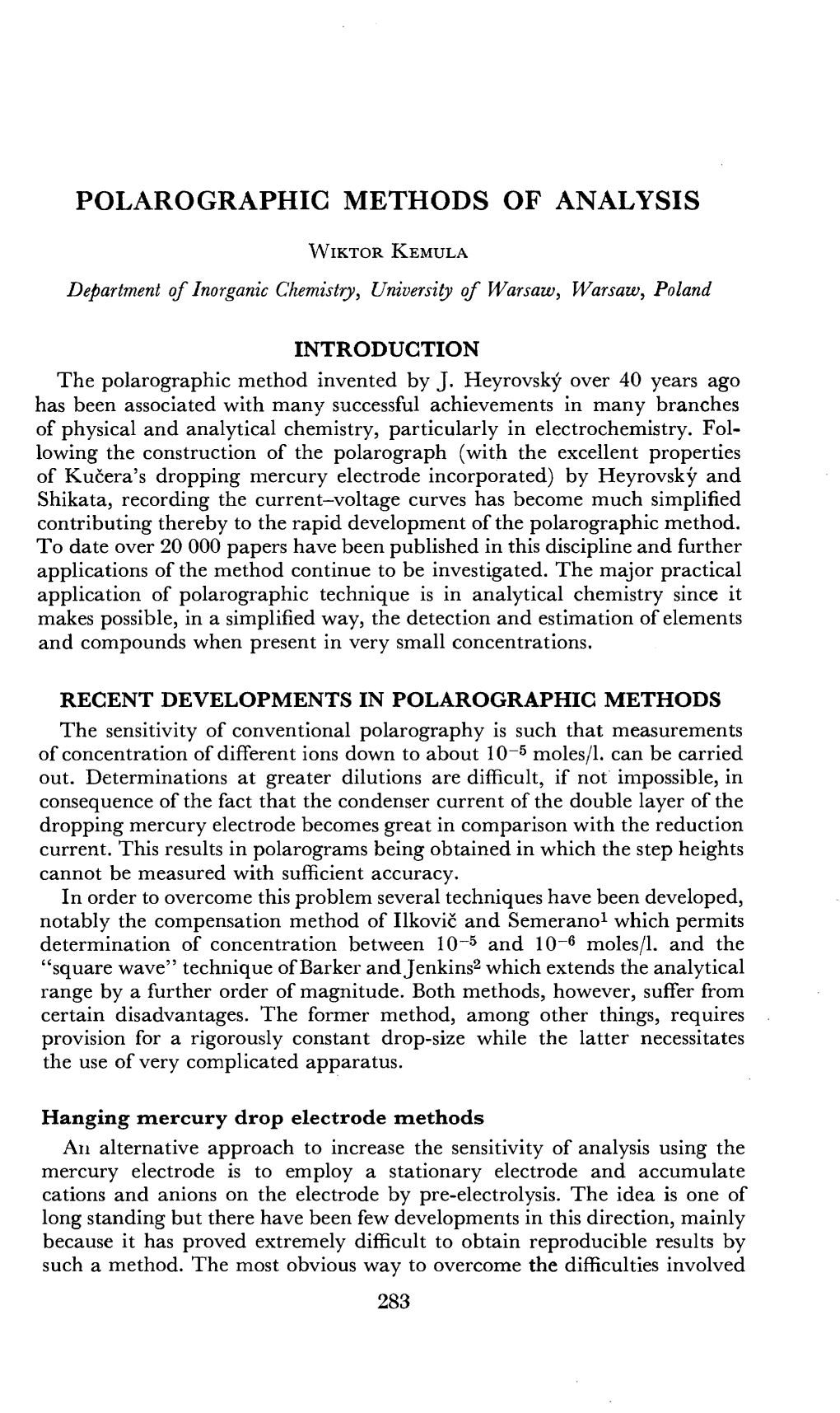 Polarographic Methods of Analysis