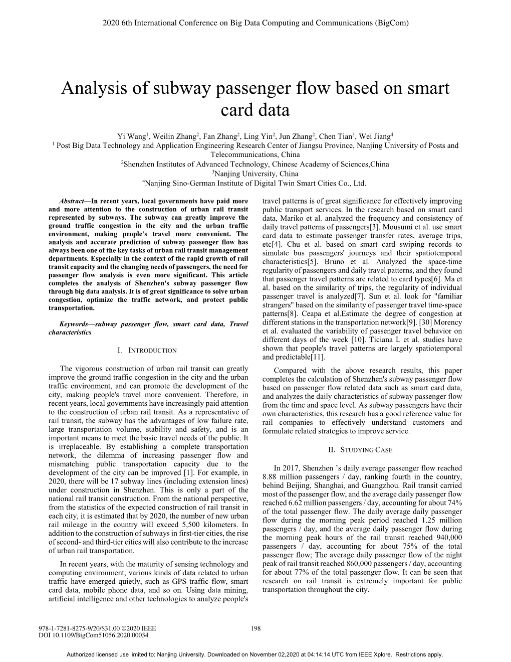 Analysis of Subway Passenger Flow Based on Smart Card Data