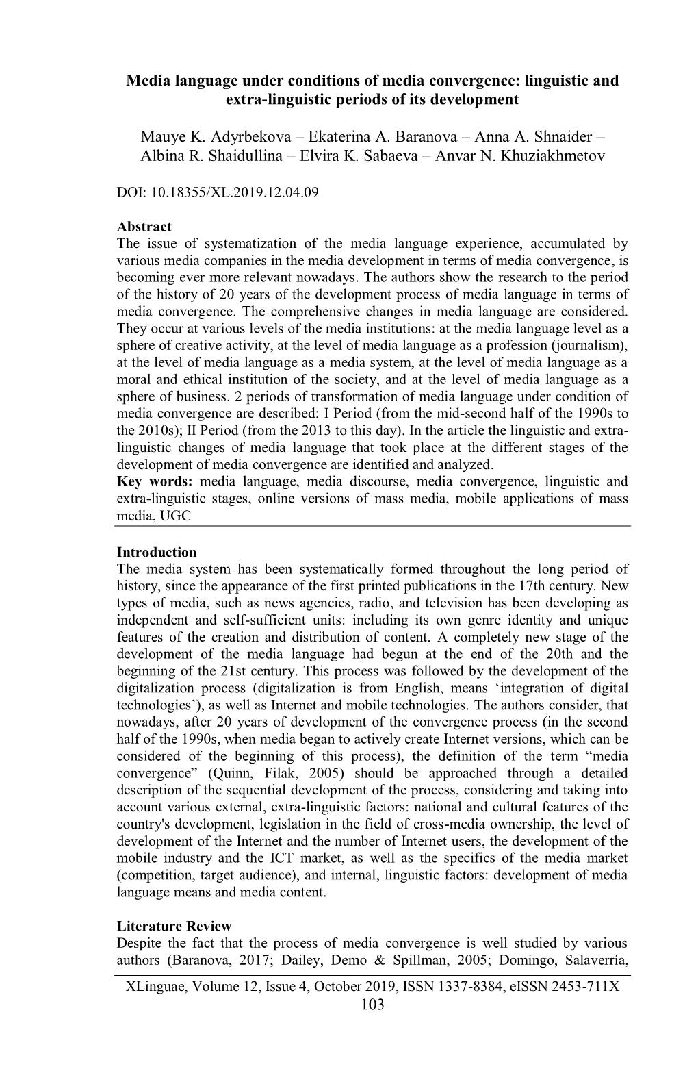 Linguistic and Extra-Linguistic Periods of Its Development