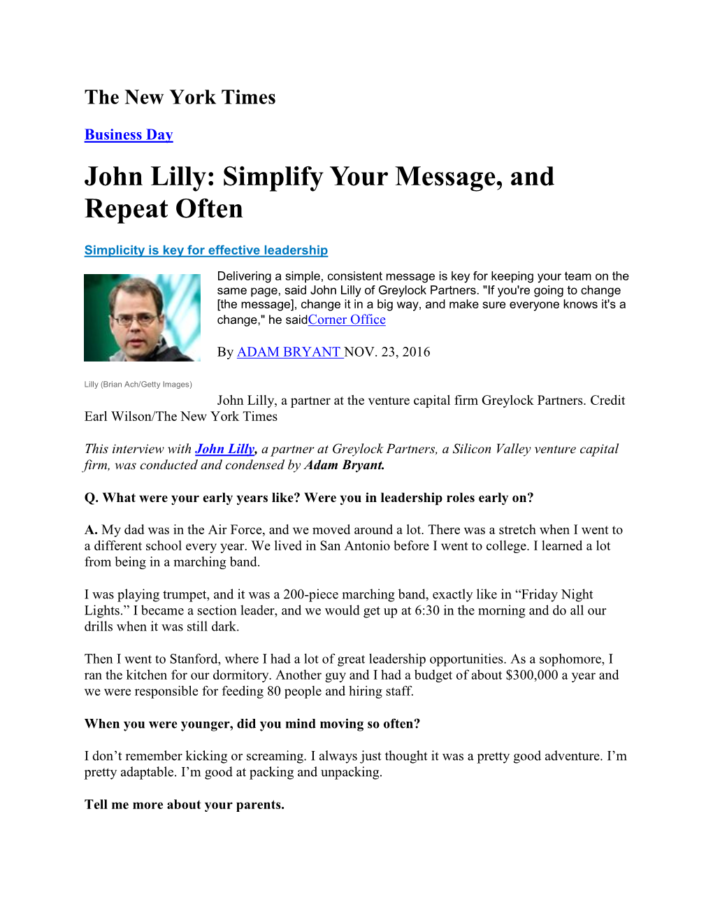 John Lilly: Simplify Your Message, and Repeat Often