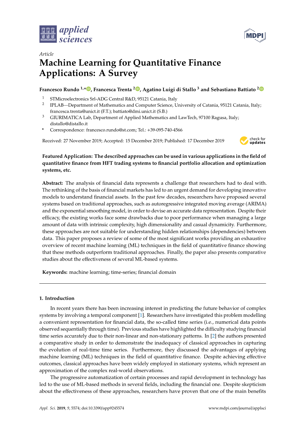 Machine Learning for Quantitative Finance Applications: a Survey