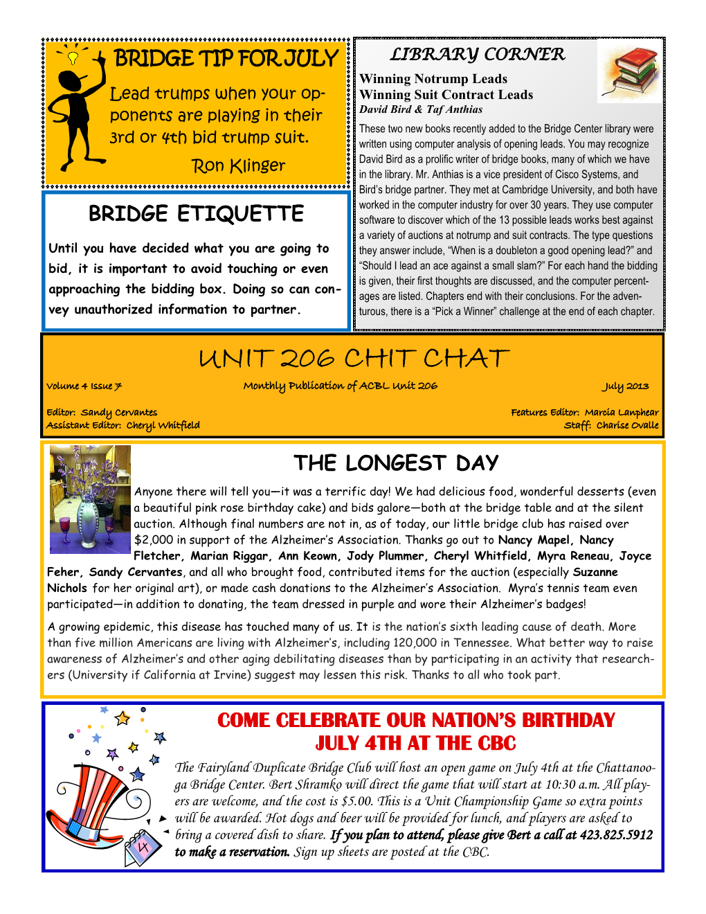 UNIT 206 CHIT CHAT Volume 4 Issue 7 Monthly Publication of ACBL Unit 206 July 2013