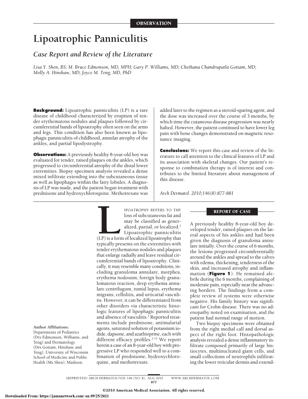 Lipoatrophic Panniculitis Case Report and Review of the Literature