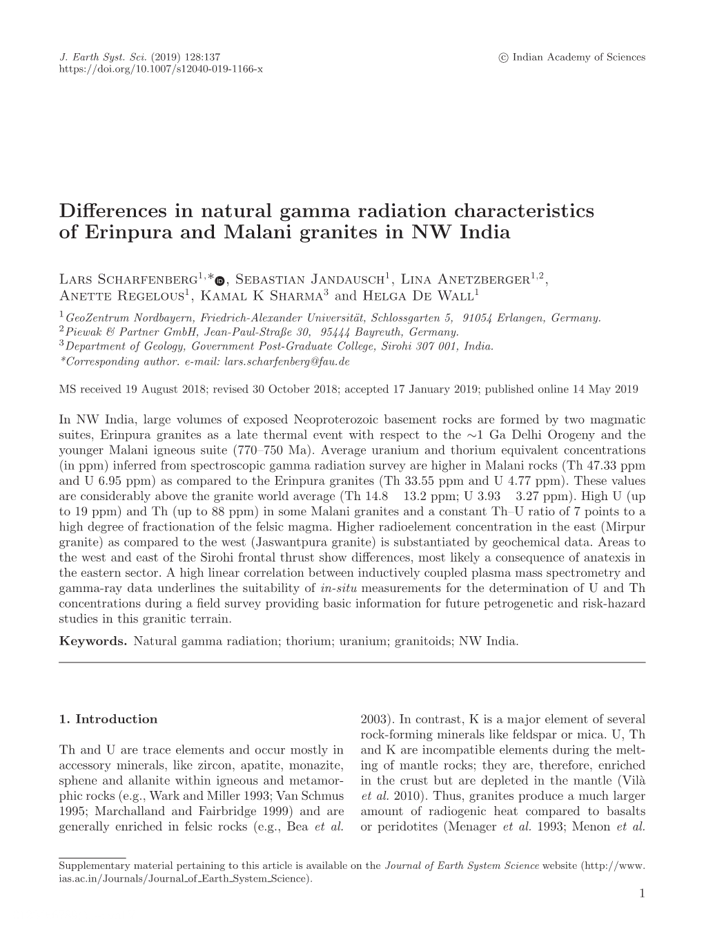 Differences in Natural Gamma Radiation Characteristics of Erinpura