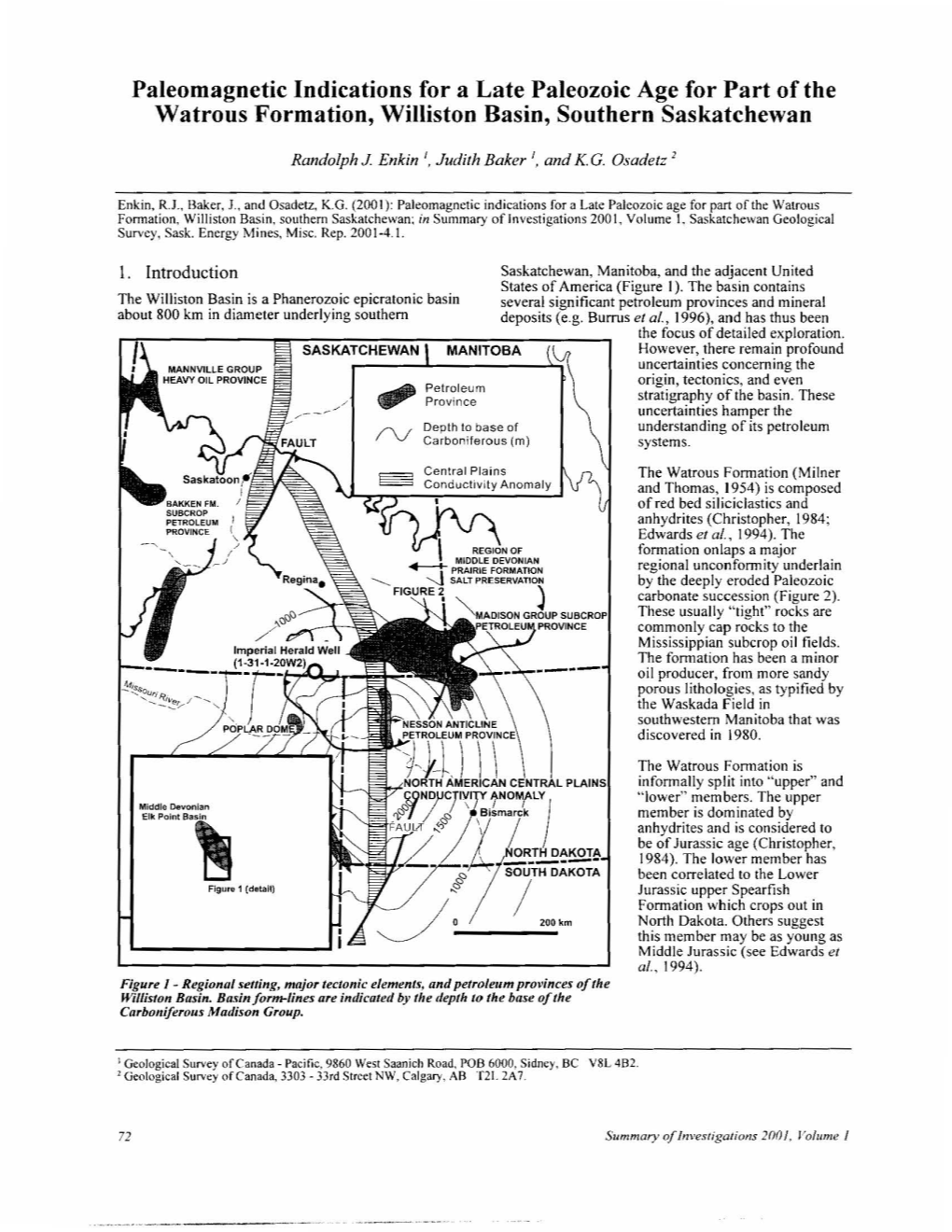 Paleomagnetic Indications for a Late Paleozoic Age for Part of the Watrous Formation, Williston Basin, Southern Saskatchewan