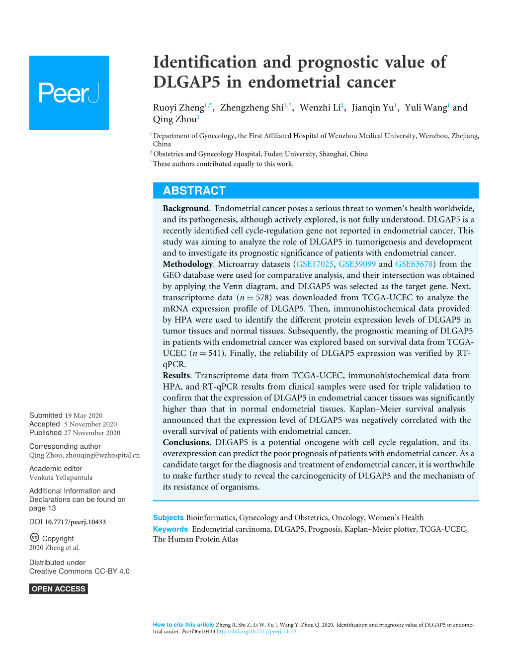 Identification and Prognostic Value of DLGAP5 in Endometrial Cancer