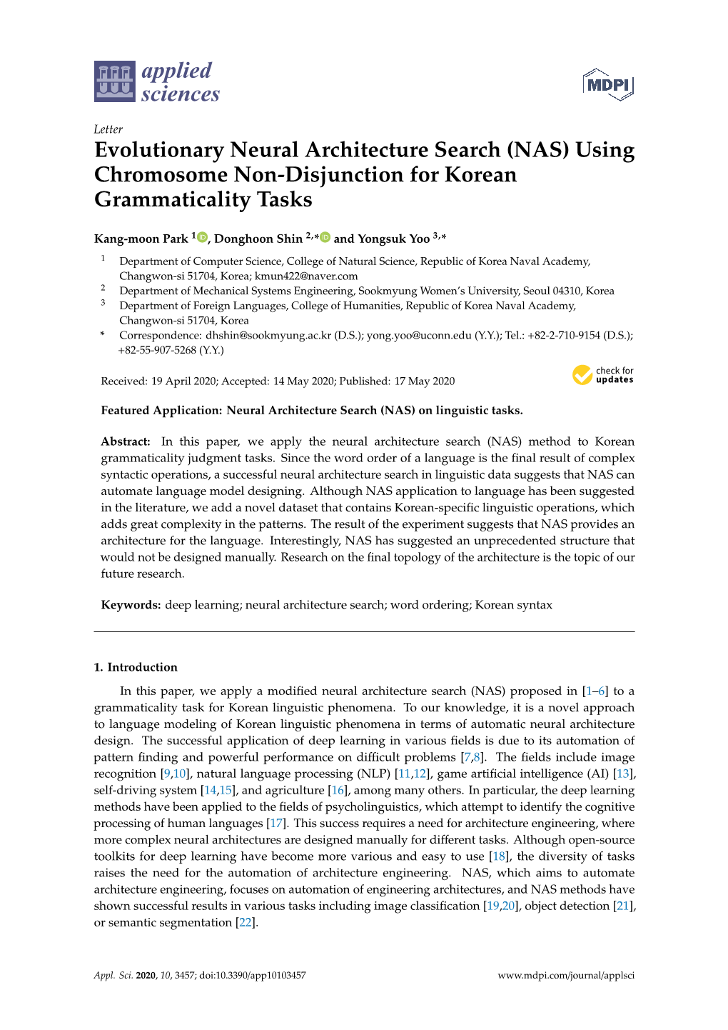 Evolutionary Neural Architecture Search (NAS) Using Chromosome Non-Disjunction for Korean Grammaticality Tasks