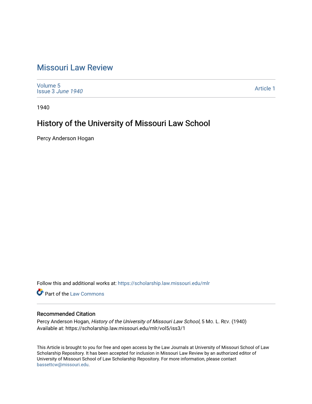 History of the University of Missouri Law School